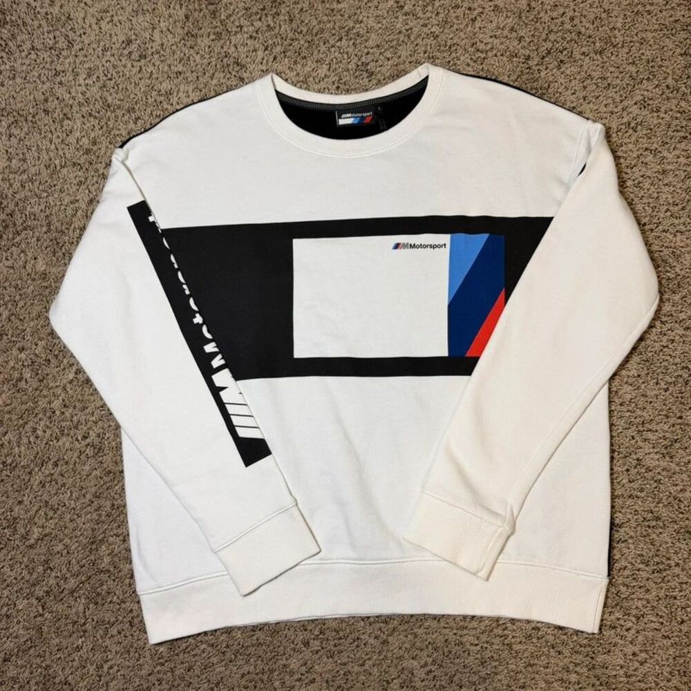 BMW M Motorsport White Graphic Crewneck Sweatshirt Size L